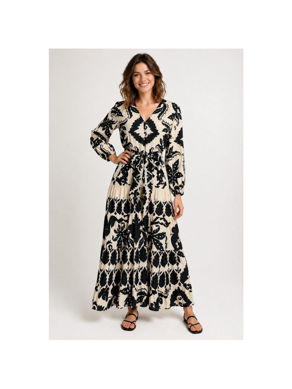 Zara Belted Print Maxi Dress Size S NWT